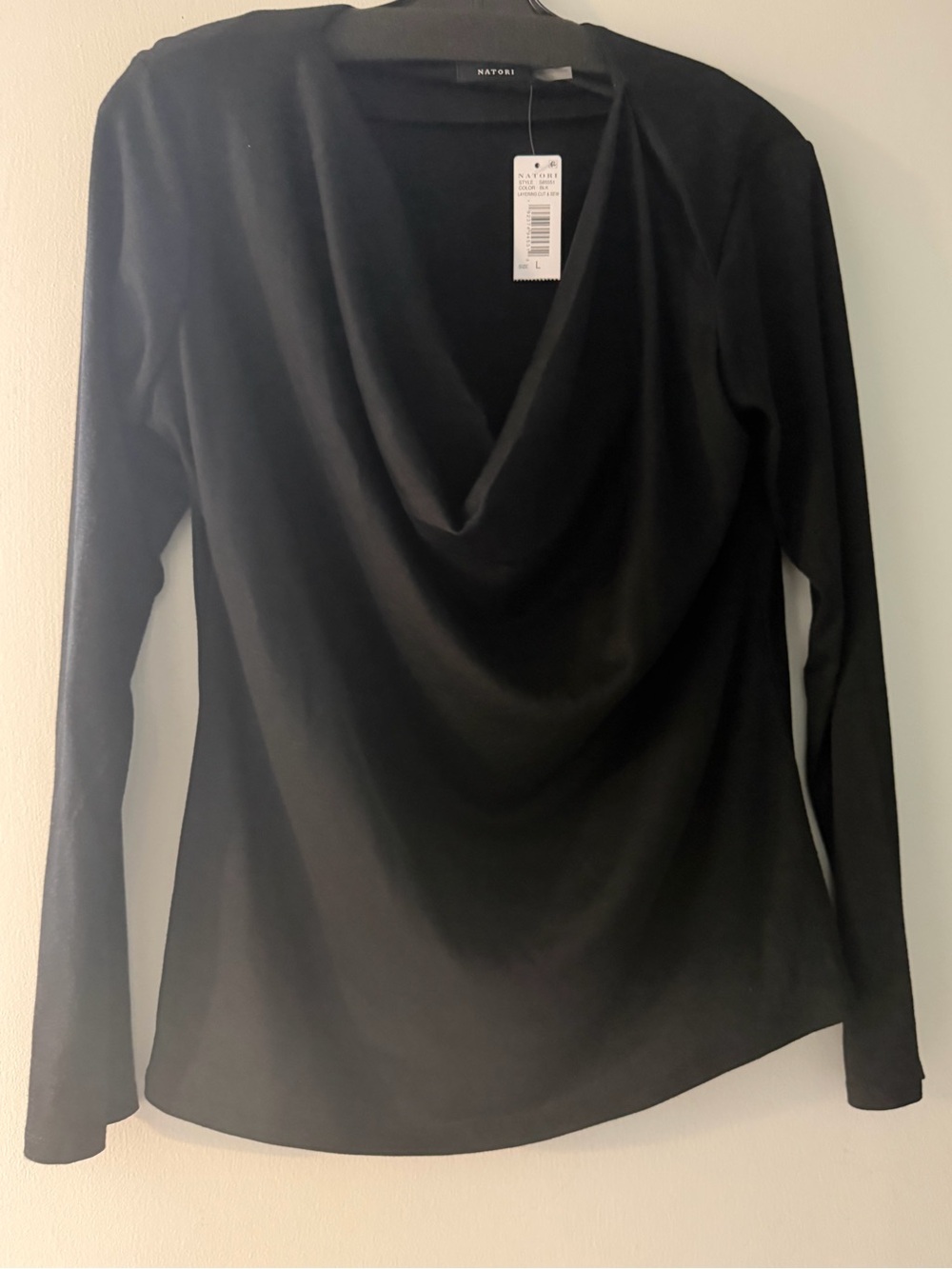 Natori Black Cowl-Neck Long Sleeve Top